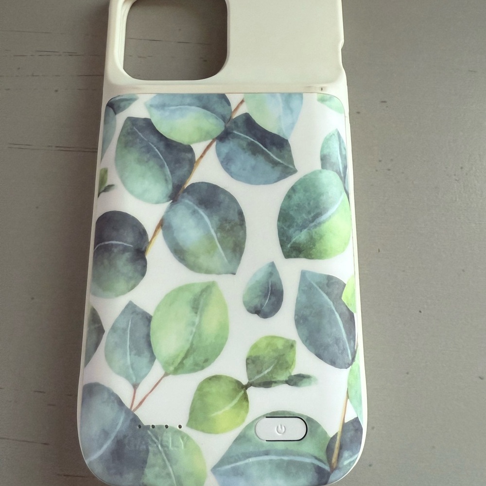 Rechargeable iPhone 12 Pro Max Leaf Pattern Phone Case - Green and White